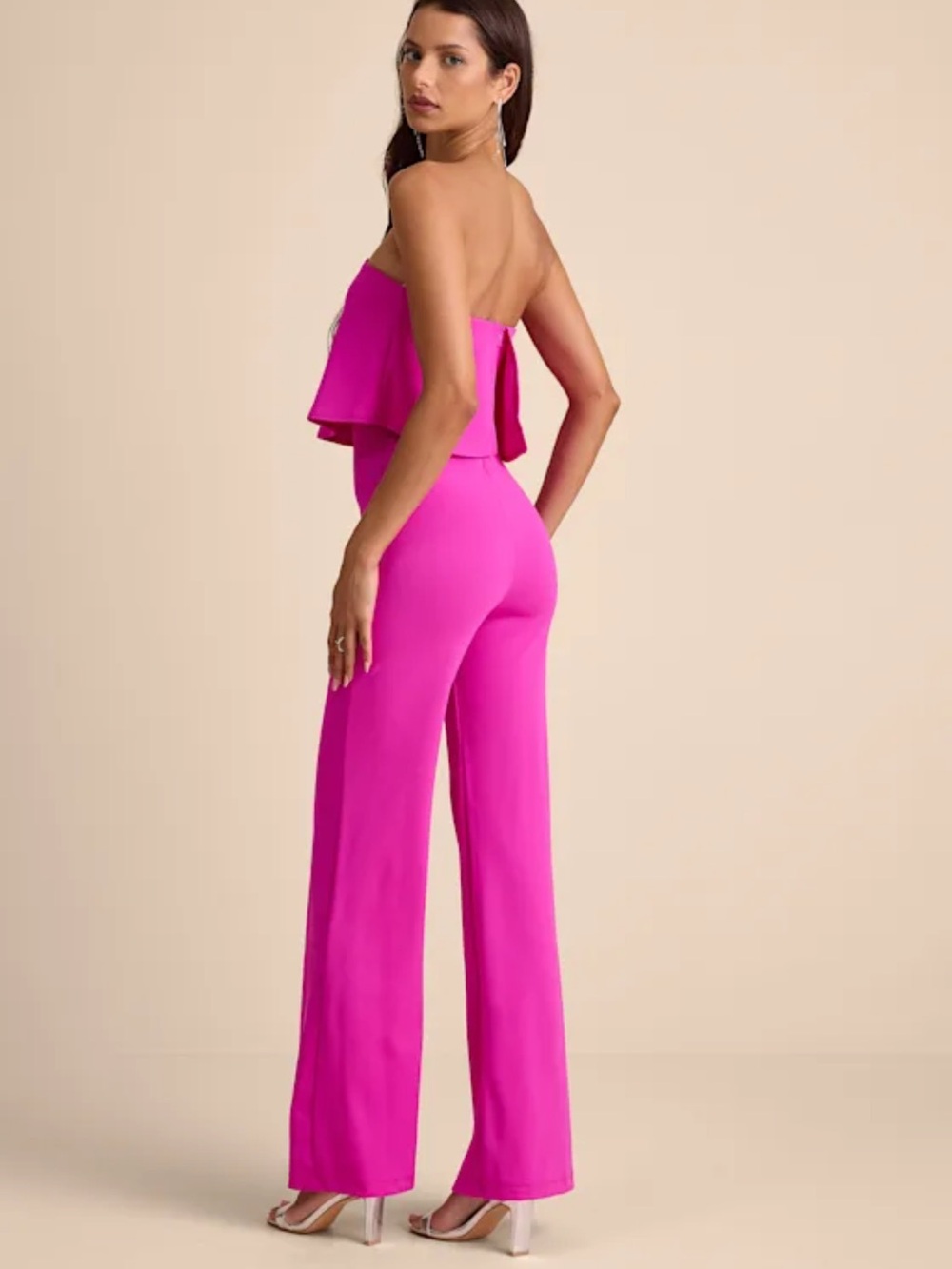 Barbie like Lulu’s Power of Love Bright Magenta Strapless Jumpsuit size X-Large - Picture 8 of 9